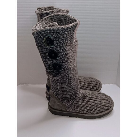 UGG Australia Womens Classic Cardy Tall Knit Boots With Button Detail - Picture 3 of 10
